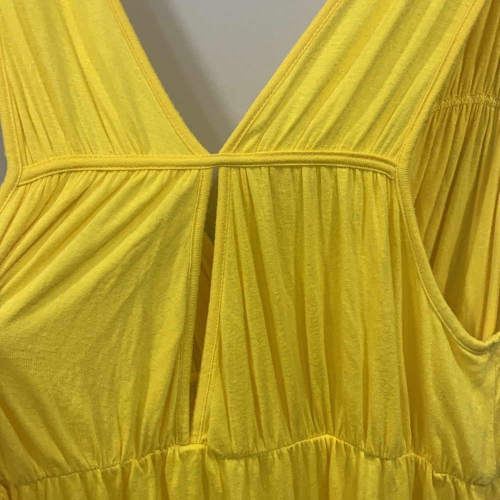 Kenneth Cole Reaction Yellow Sleeveless Ruffle Summer MIDI Dress Keyhole - Picture 5 of 7